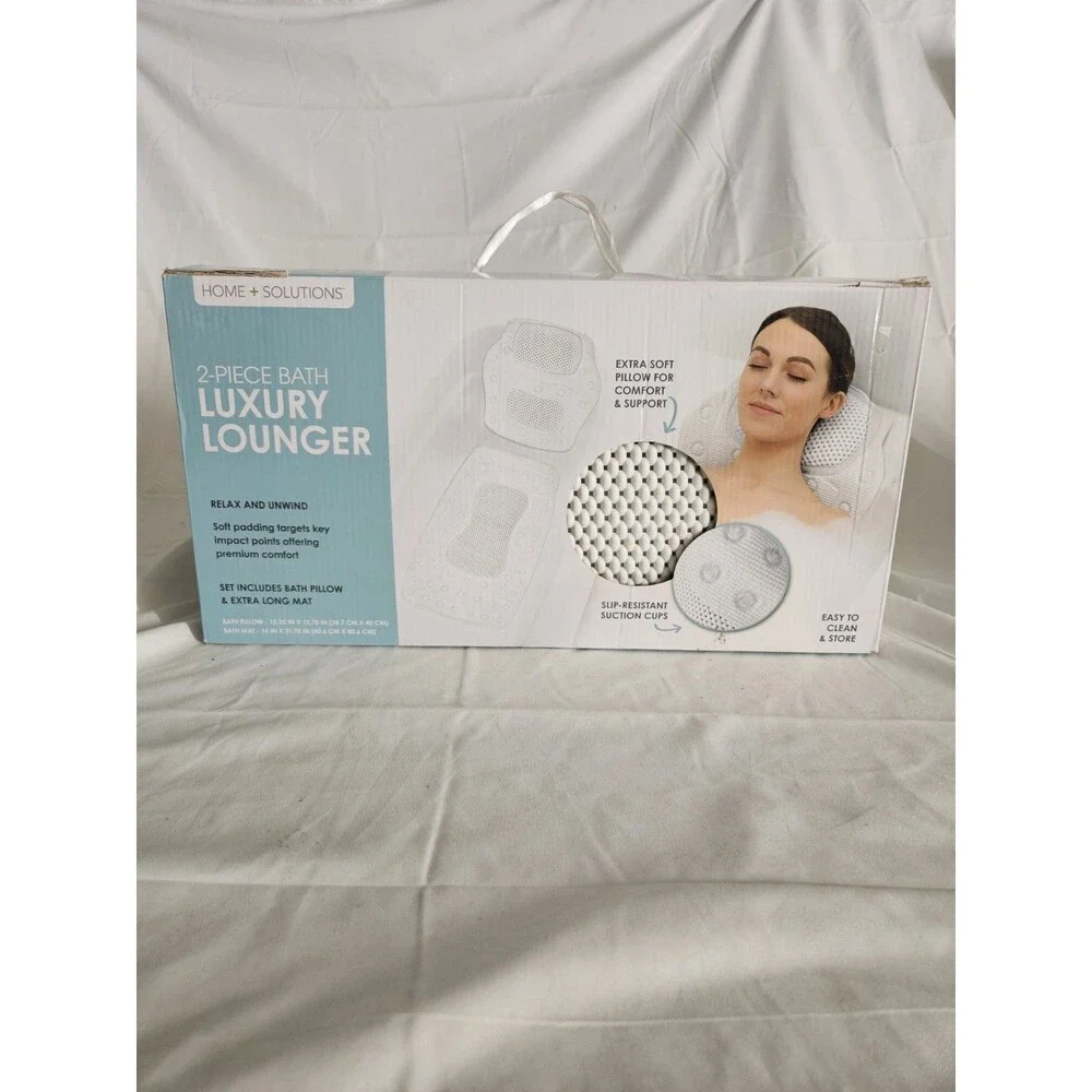 NEW Home Solutions 2-Piece White Bath Lounger Pillow Set Extra Soft Skid Resist